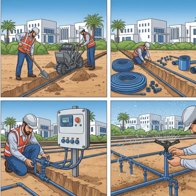 صورة توضح خطوات تركيب شبكات الري