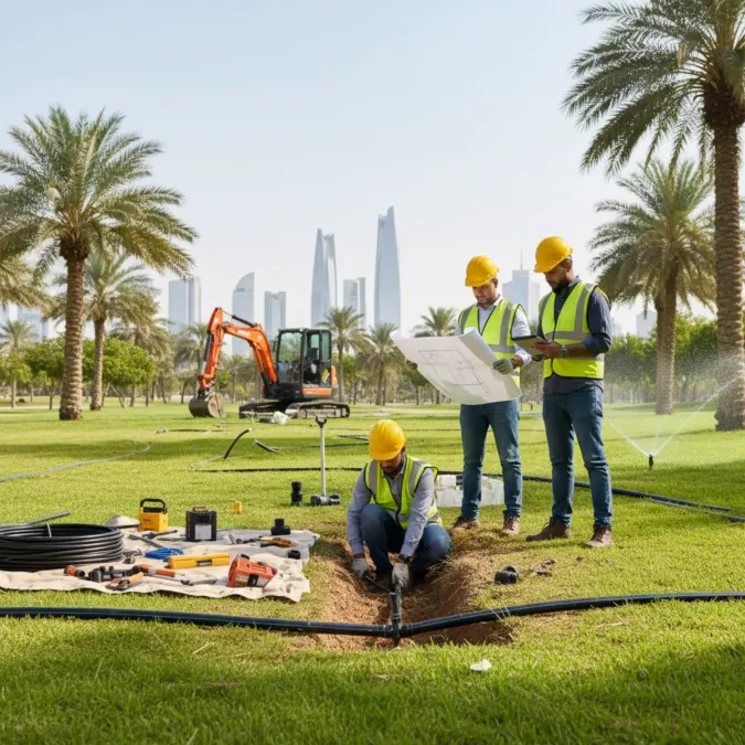 رشاشات مياه تعمل في حديقة
